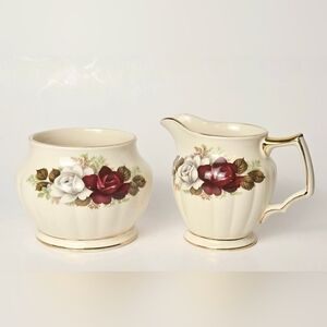 Vintage Sadler England Rose Floral Bone China Creamer Open Sugar Bowl Set